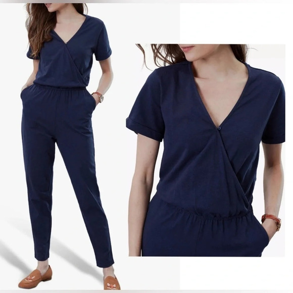 Joules Antonia cotton short sleeve v neck pant  jumpsuit Navy Size 2 NWT - Picture 4 of 12